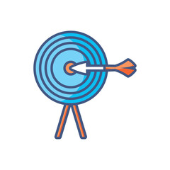 Vector illustration of a bullseye target with arrow hitting the center representing goal achievement, precision, and business success