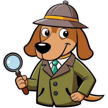 Detective dog with magnifying glass vector illustration  
