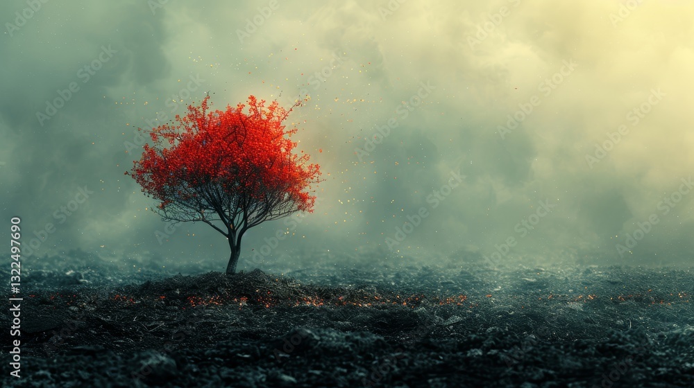 Poster minimalistic illustration of a burning bush with copyspace in a simple and clean lines composition
