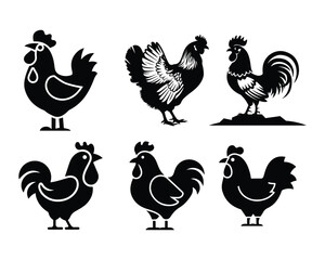 Silhouette Collection of Roosters and Hens