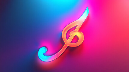 Obraz premium Futuristic Neon Treble Clef Symbol on Vibrant Gradient Background. Concept of Music Icon, Glowing Musical Note, Sound Waves, Modern Design, Digital Art, Abstract Light Effect