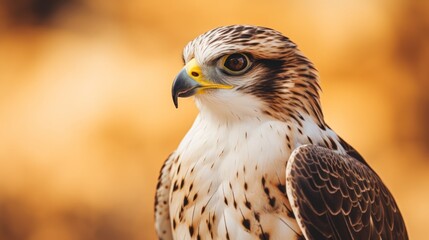 Naklejka premium Minimalistic soft focus image of a brown and white falcon with blurred background