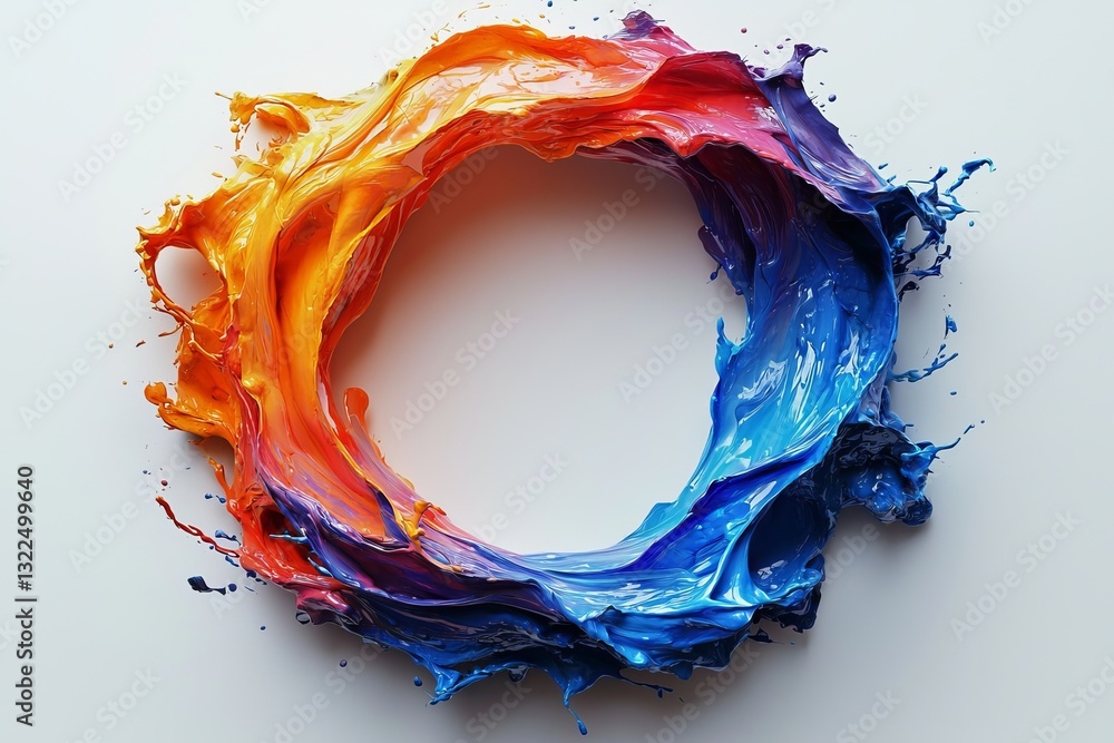 Poster circular abstraction featuring fluid movement and an explosion. flowing curved waves in vibrant hues