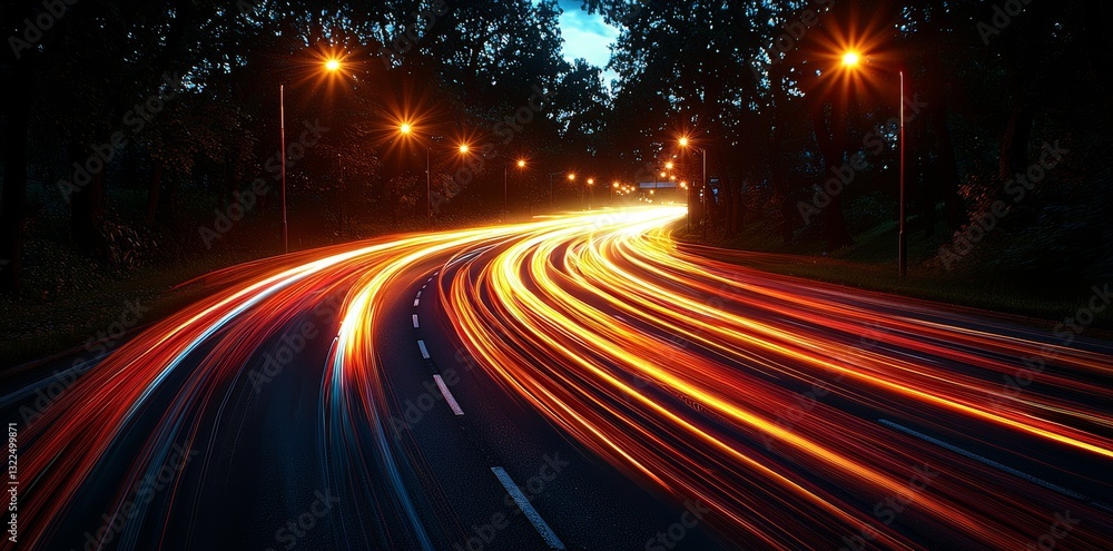 Poster dynamic speed light trails in an urban environment captured through abstract long exposure via gener