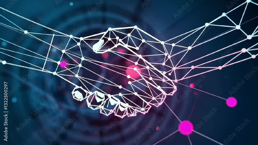 Aufkleber digital handshake with futuristic polygonal lines and glowing network connections representing busin
