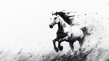 Bold Ink Painting of a Warhorse Galloping Through a  -cgi  Title