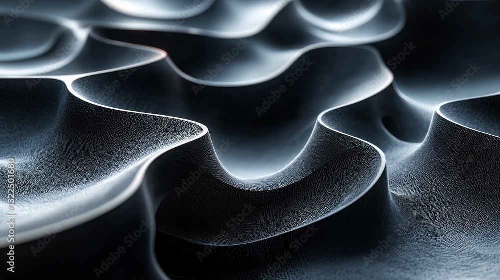 Poster black 3d waves set in an arrangement to make a dark abstract background in a 3d render, with room fo