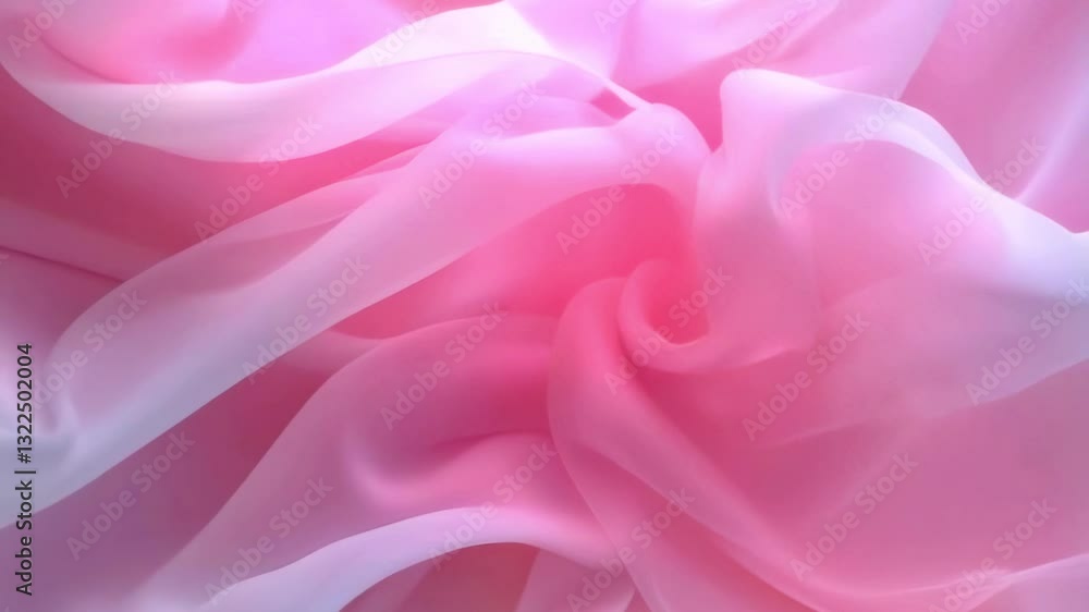Aufkleber elegant waves of translucent chiffon smoothly changing shape in digital animation. pastel pink tones
