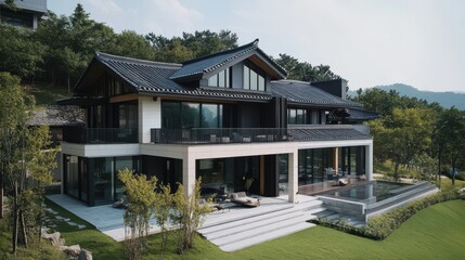 Modern luxury home with eastern design architecture and a pool