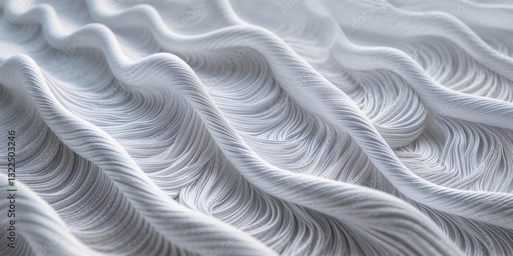 Poster delicate white fabric with elegant waves and textured patterns creating a sense of motion and softne