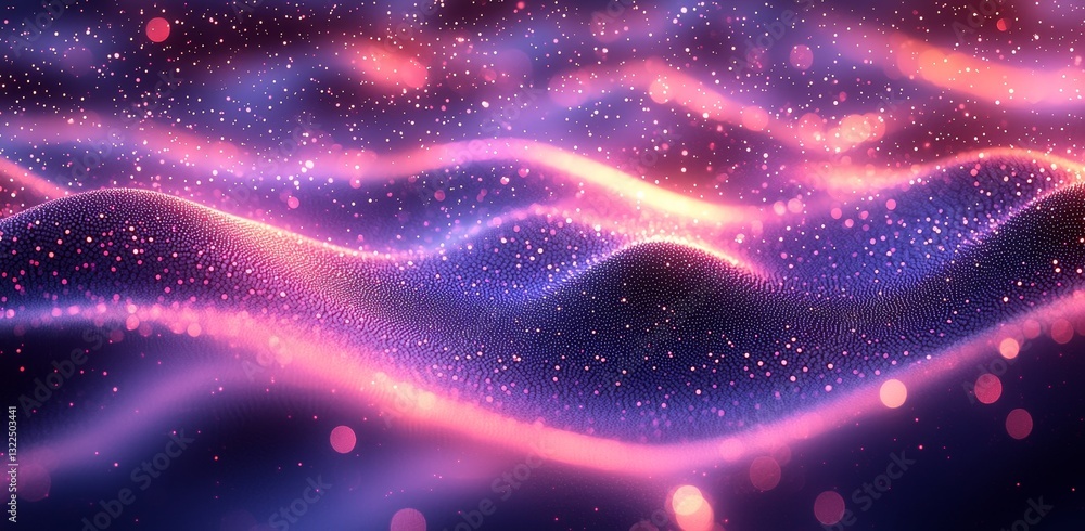 Poster sound wave particles enhanced by a music equalizer, transmitting signals via 3d rendering