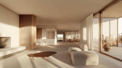 An interior design of a modern living room with open concept