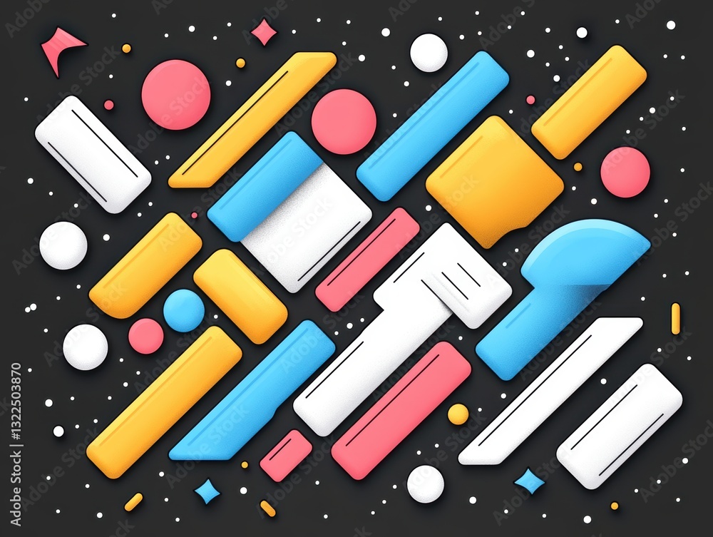 Poster colorful geometric shapes and patterns on a dark background creating a modern design