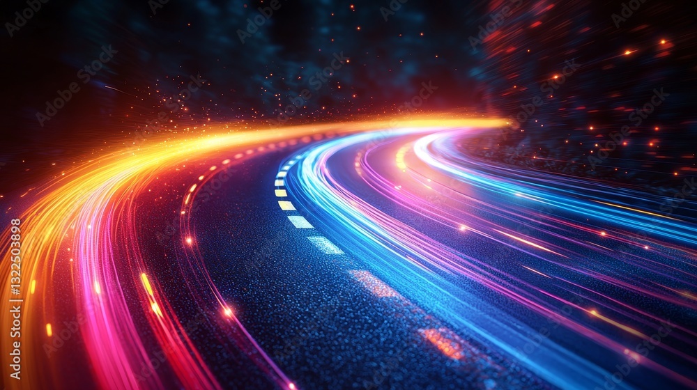 Aufkleber high-speed light trails with motion effect. illustration of colorful light on a black background. cr