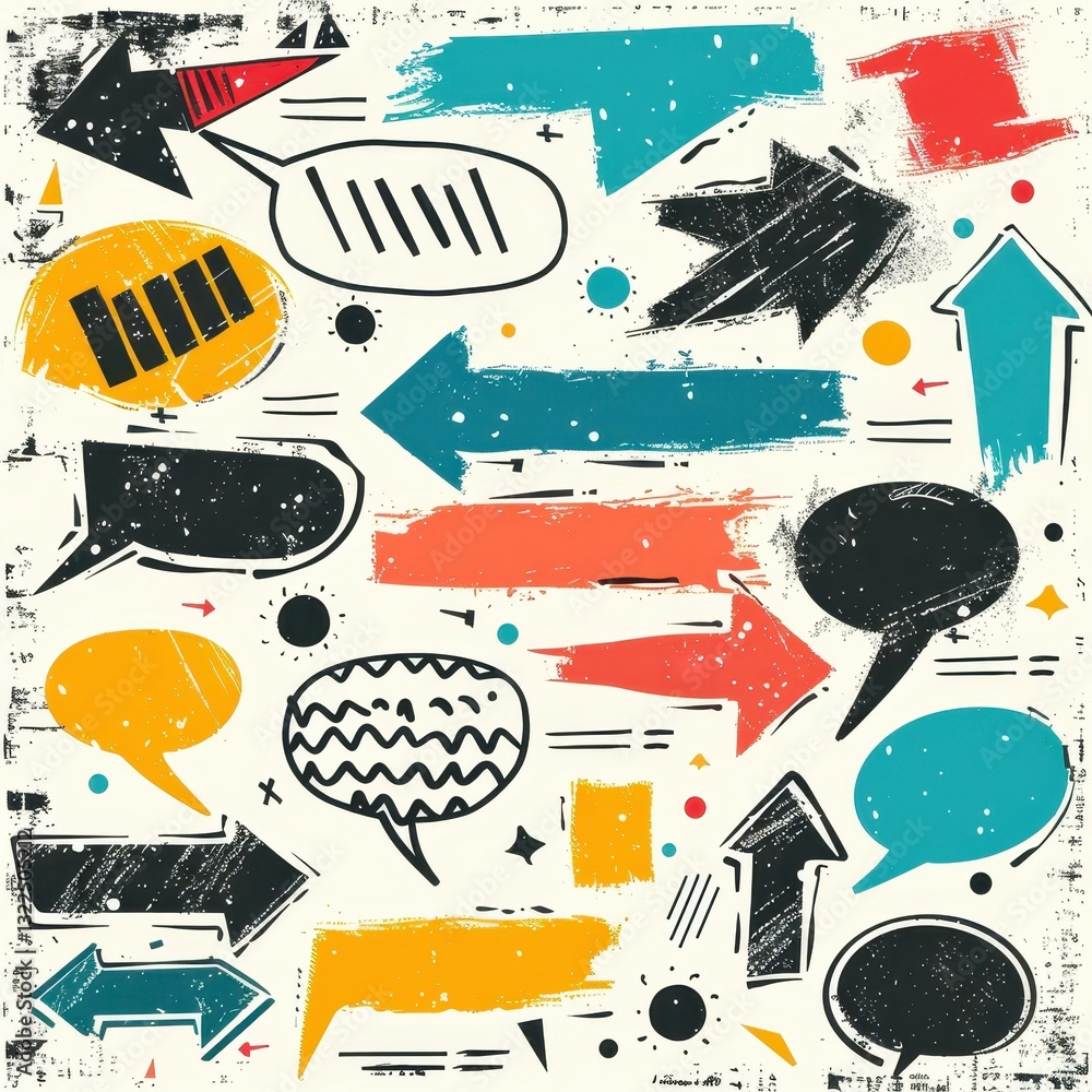 Poster discover a unique set of handdrawn abstract arrows and speech bubbles, perfect for enhancing your gr