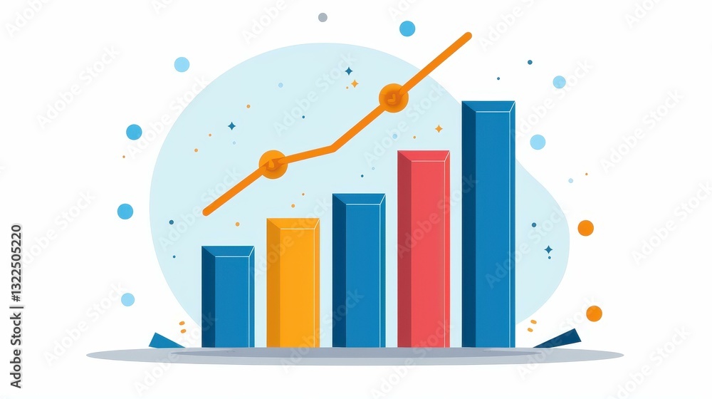 Poster eyecatching infographic featuring bar and line graphs to showcase data trends over time on a clean w