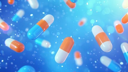 Discover vibrant antibiotic capsules in an orange and white digital matrix, highlighting the fusion of health and technology.