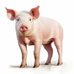 A cute pink pig with a curly tail, designed in a soft pastel cutout style, perfect for any whimsical project.