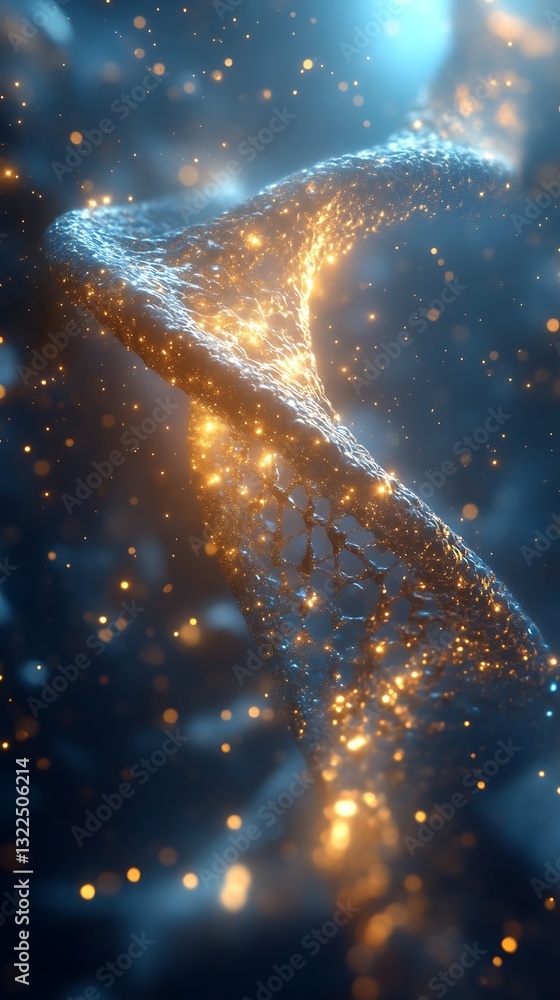 Poster a glowing abstract structure with intricate sparkling details in space
