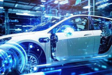 Obraz premium Electric Vehicle Battery Testing in Clean Automotive Lab