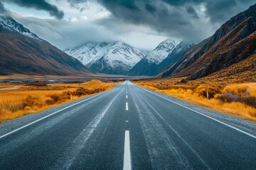Fototapeta premium Mountain Road with Clouds Overhead at Sunset