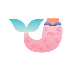 Colorful vector illustration of a pink mermaid tail with scales and blue fin for fantasy and ocean-themed designs