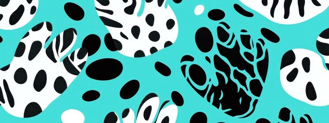 Fototapeta premium a pattern of tiger claws and stripes in turquoise, white, and black colors, using a simple flat style Generative AI