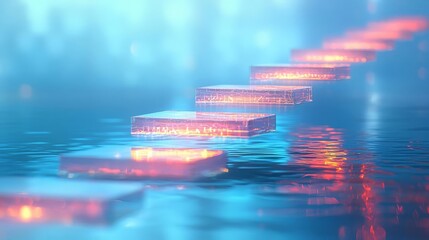 Employee Leadership Development Workshop Glowing platforms on serene water surface