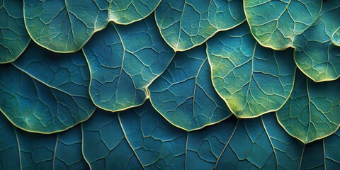 Obraz premium Close-Up of Detailed Green Leaves with Veins Highlighted Against a Dark Background Showcasing Natural Texture and Intricate Patterns of Nature