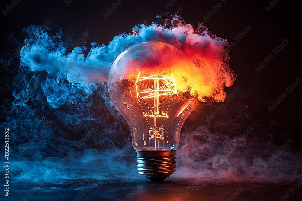 Aufkleber an imaginative light bulb bursts into a spectacular array of color and paint, representing a new con