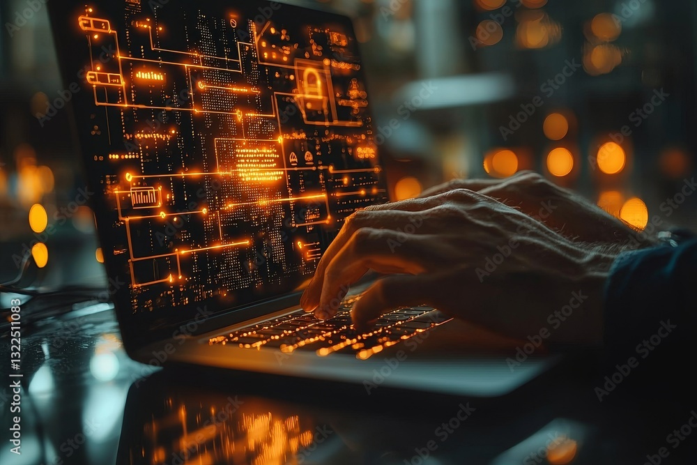 Poster in the future, a businessman utilizes ai technology for data analytics and stock generation. modern 