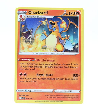  Pok&eacute;mon card with character Charizard. White background.