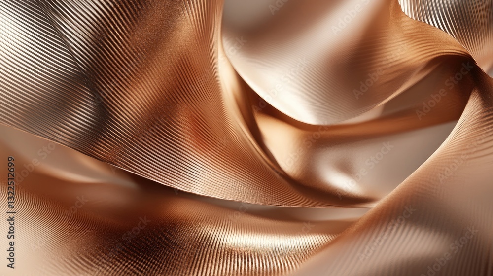 Poster abstract background of elegant rose gold fabric texture with smooth waves and fine linear patterns
