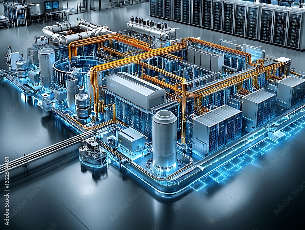 Poster an elaborate rendering of a data center server installation