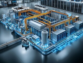 An elaborate rendering of a data center server installation