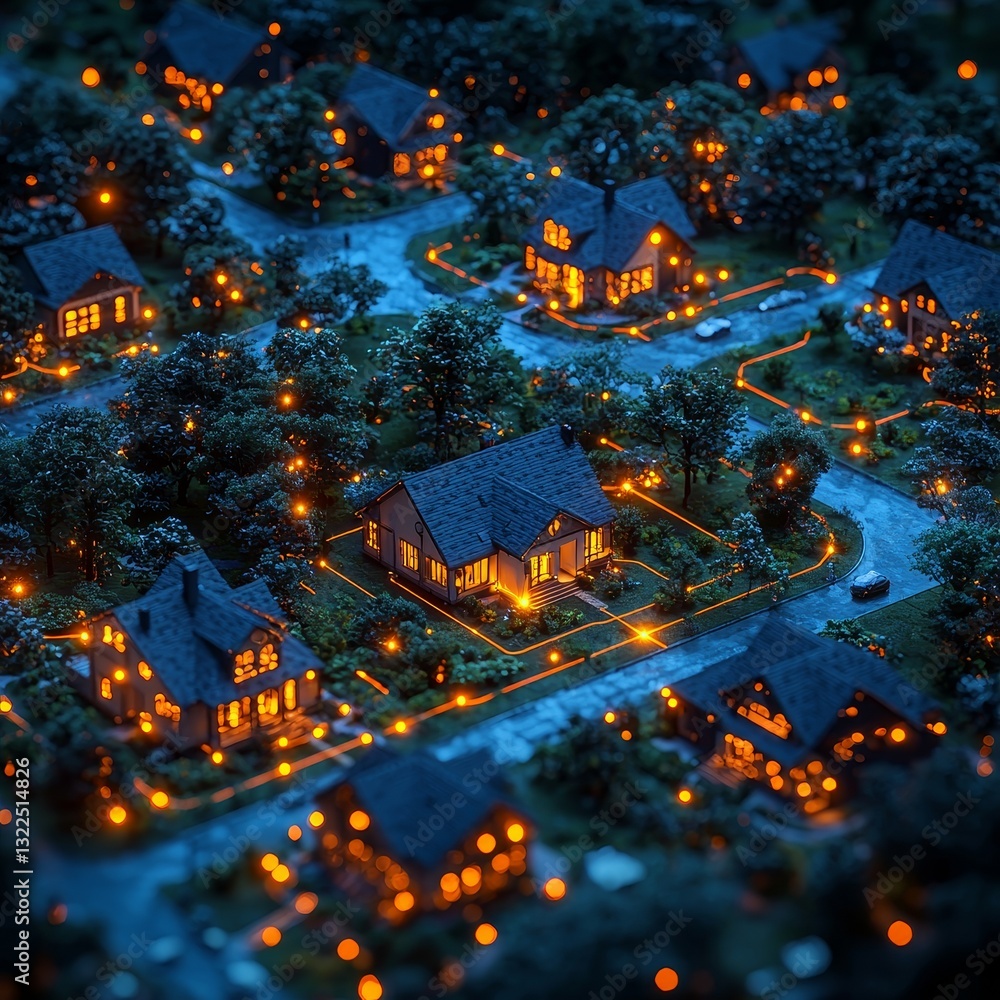 Poster nighttime in a digital neighborhood sees smart homes engaging in data transactions to optimize perfo