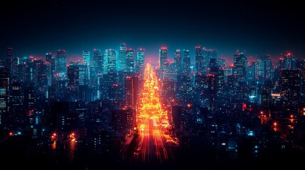 Obraz premium In a city at night, racing cars create dynamic flash effects and motion trails with long exposure photography, resulting in blurred light streaks against the background