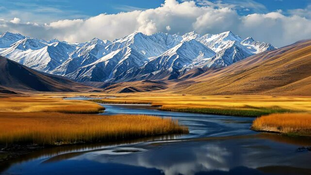 A breathtaking panorama unfolds, revealing the sublime beauty of a gorgeous mountain landscape, Ai Generated.