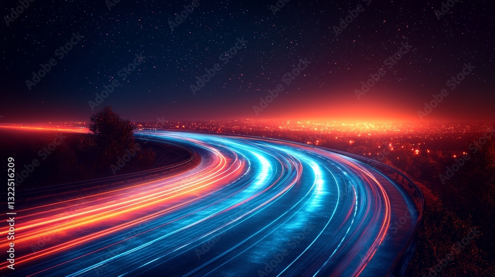Poster abstract line art featuring fast movement and light motion trails with a blue blur effect