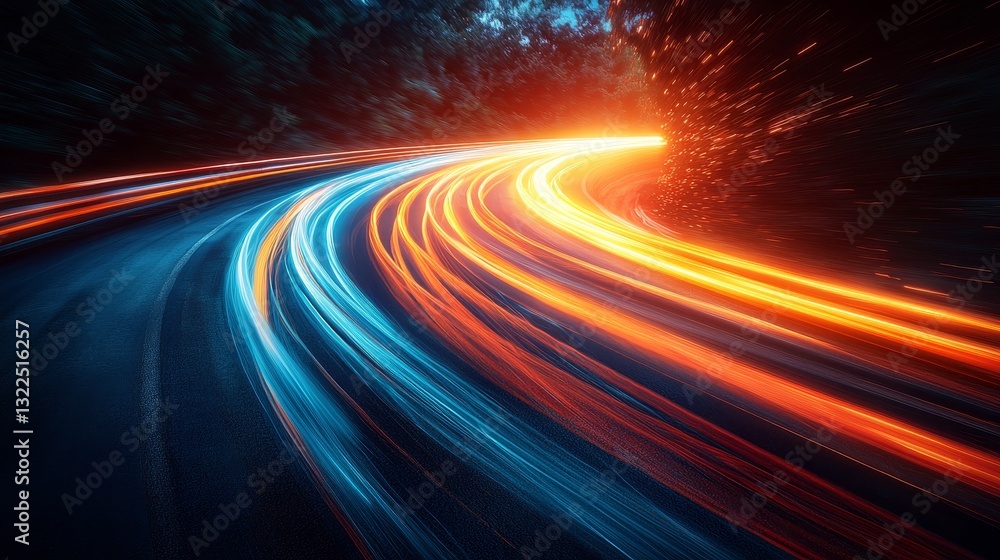 Poster depiction of fast movement with blue blur effect and light motion trails in abstract line style
