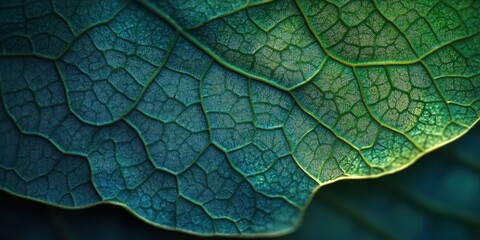Fototapeta premium Detailed Close-Up of a Textured Green Leaf Showing Intricate Veins and Patterns in Beautiful Natural Light for Nature and Botany Illustrations