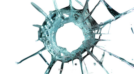 Bullet hole with shattered glass, isolated on a transparent PNG background. High-resolution image capturing intricate cracks and impact details, perfect for crime, action, and destruction theme design