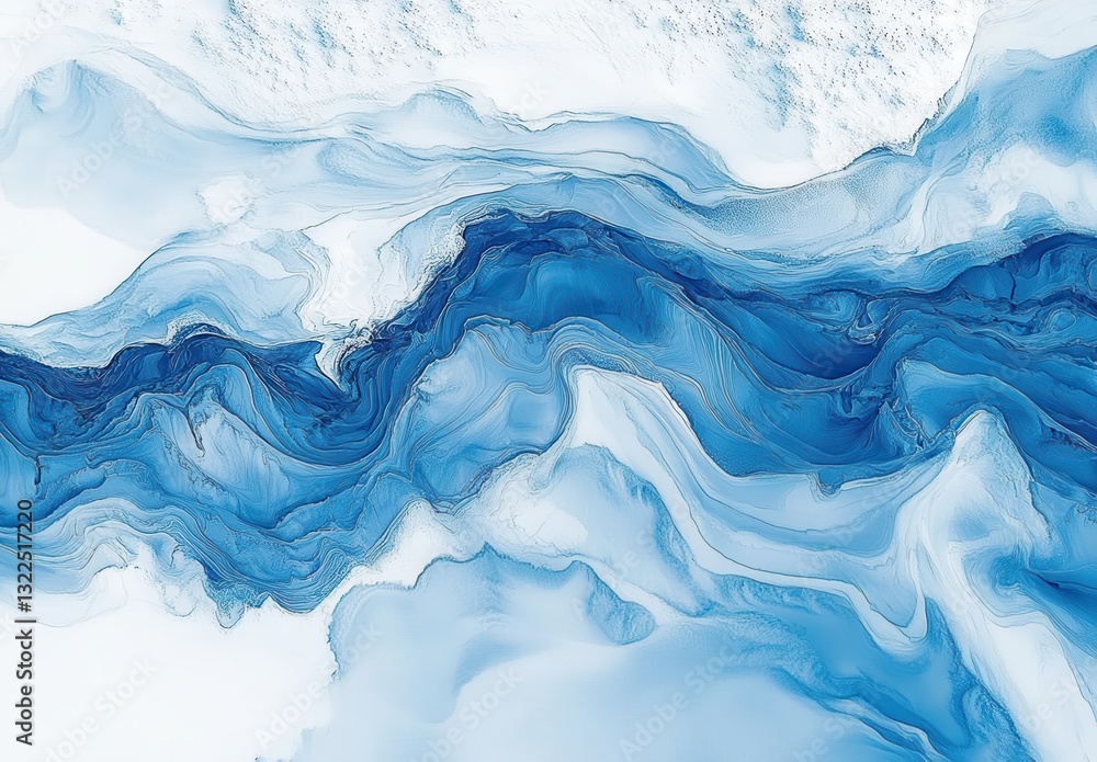 Poster elegant abstract blue ocean waves flowing through white background with fluid art style and gentle s