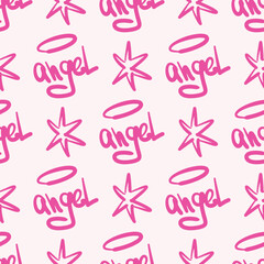 Seamless pattern in a graffiti style with pink scribble 