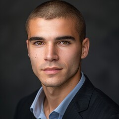 Obraz premium Professional Medium Headshot Portrait of Young Man with Crew Haircut for Social Networking Profile