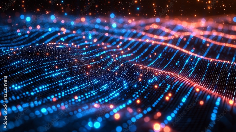 Poster a visualization of an abstract wire cable tunnel filled with digital binary data transmission, showc