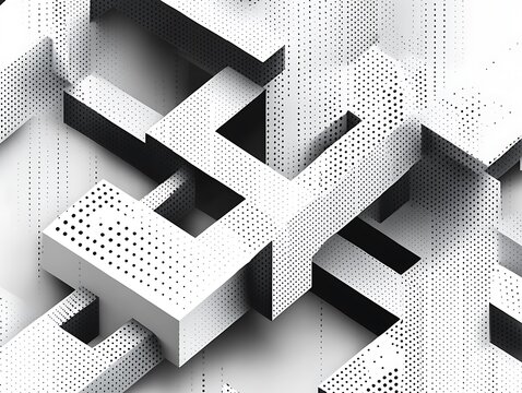 Abstract geometric composition with halftone dots overlay pattern