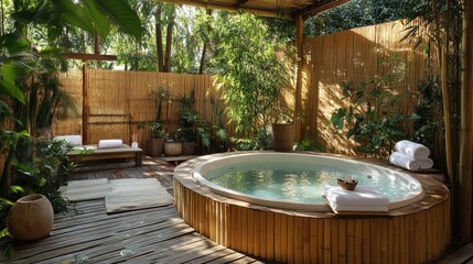 A Relaxing Outdoor Spa Area With Hot Tub and Nature