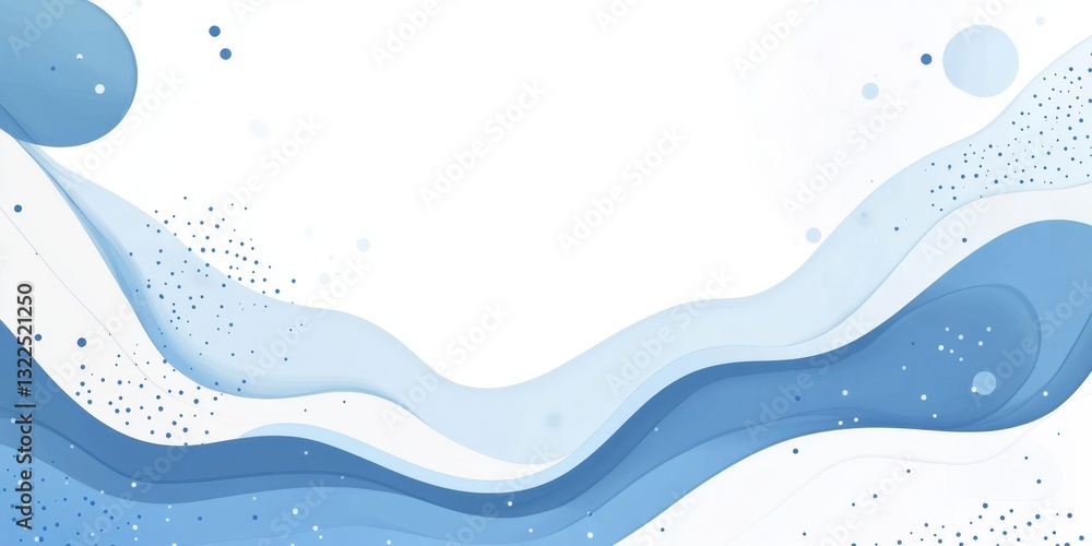 Poster abstract blue and white background with wavy lines and dots white space in the center of the composi
