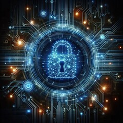 Obraz premium A digital shield featuring a cybersecurity locks, symbolizing security and protection 
